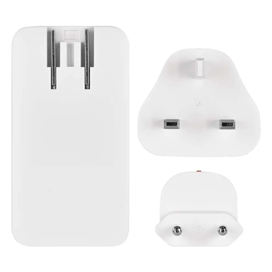 Podróżny adapter USB z wymiennymi wtyczkami GaN 100–250 V