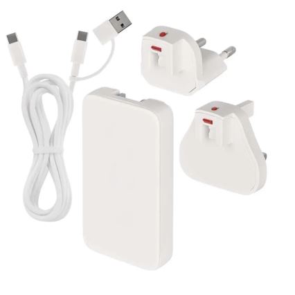 Podróżny adapter USB z wymiennymi wtyczkami GaN 100–250 V