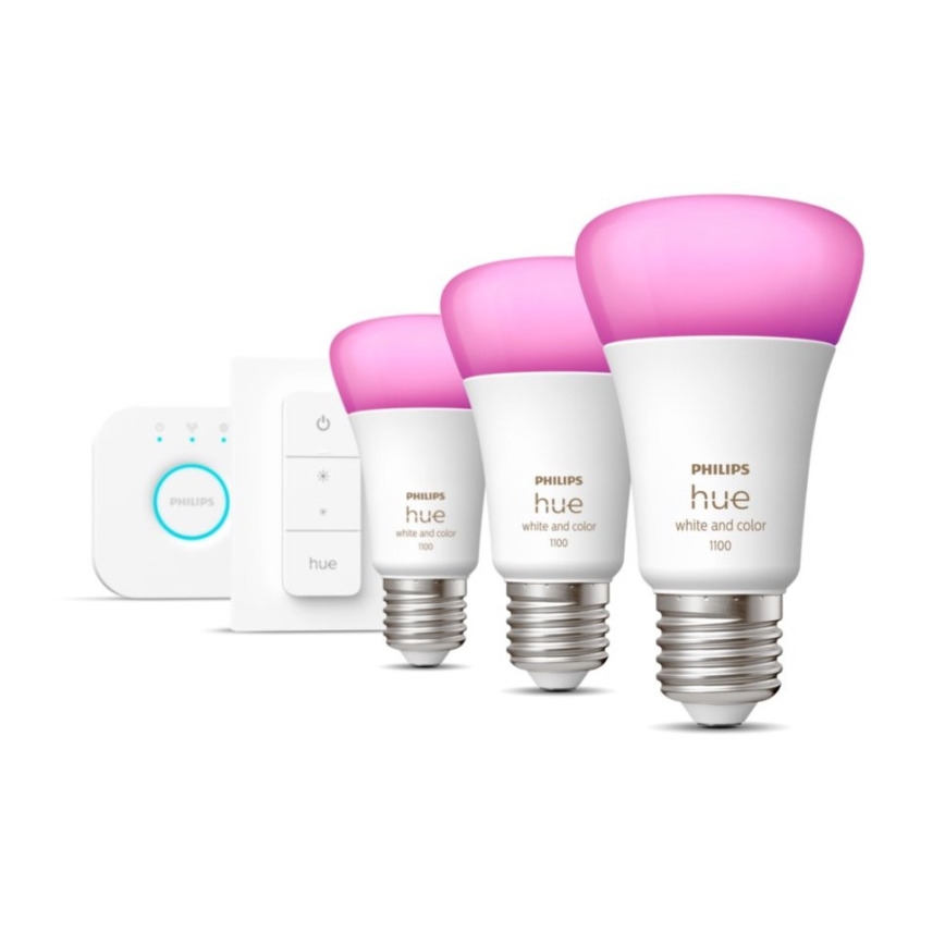 Zestaw startowy Philips Hue WHITE AND COLOR AMBIANCE 3xE27/9W 2000-6500K z mostkiem Hue i bezprzewodowym ściemniaczem