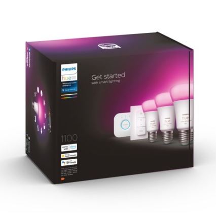 Zestaw startowy Philips Hue WHITE AND COLOR AMBIANCE 3xE27/9W 2000-6500K z mostkiem Hue i bezprzewodowym ściemniaczem