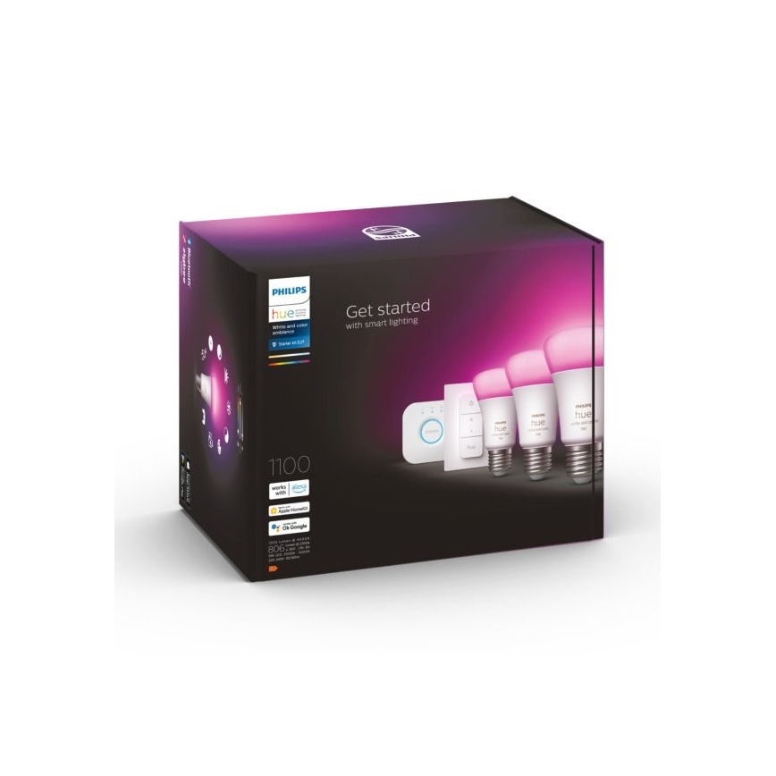 Zestaw startowy Philips Hue WHITE AND COLOR AMBIANCE 3xE27/9W 2000-6500K z mostkiem Hue i bezprzewodowym ściemniaczem