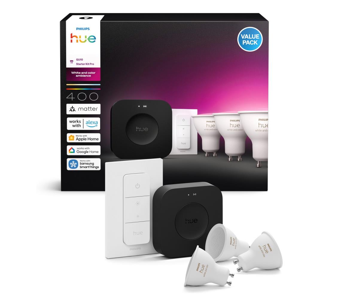 Podstawowy zestaw Philips Hue WACA 3xGU10/4,2W 2000-6500K+mostek Hue i przełącznik ściemniający