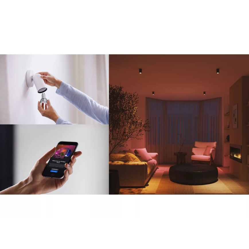 Podstawowy zestaw Philips Hue WHITE AND COLOR AMBIANCE 3xGU10/4,2W 2000-6500K + mostek Hue i ściemniacz