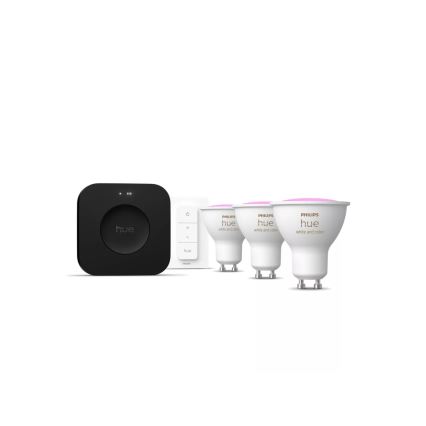 Podstawowy zestaw Philips Hue WHITE AND COLOR AMBIANCE 3xGU10/4,2W 2000-6500K + mostek Hue i ściemniacz