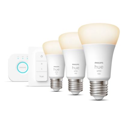 Podstawowy zestaw Philips Hue WHITE 3xE27/9,5W 2700K + mostek Hue i przełącznik ściemniający