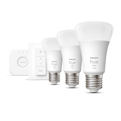 Podstawowy zestaw Philips Hue WHITE 3xE27/9,5W 2700K + mostek Hue i przełącznik ściemniający