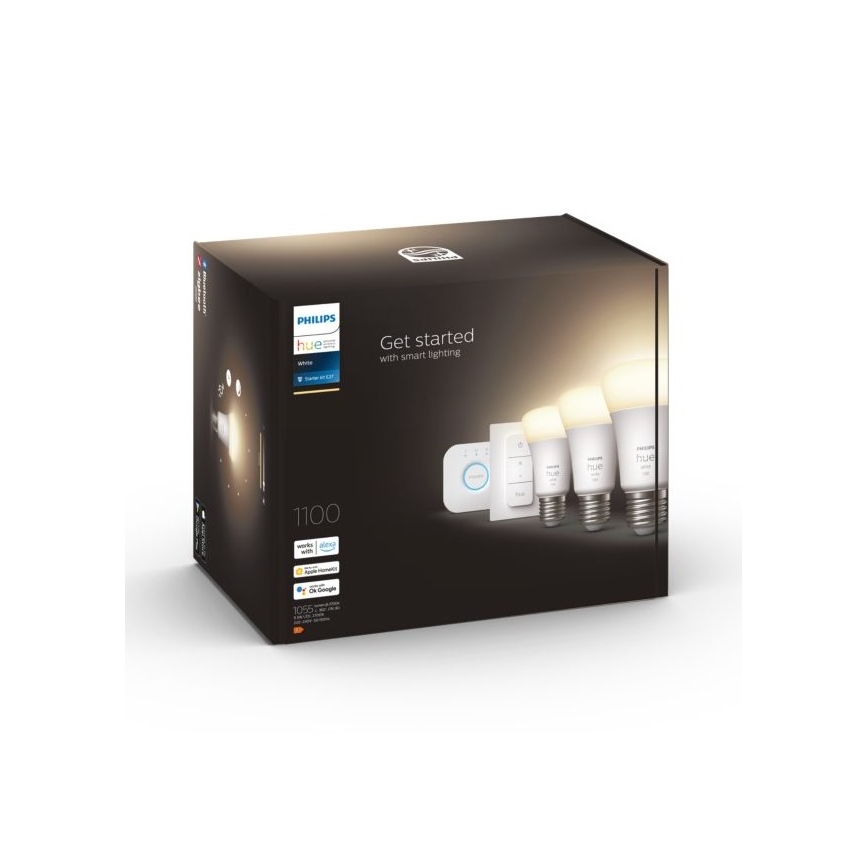 Podstawowy zestaw Philips Hue WHITE 3xE27/9,5W 2700K + mostek Hue i przełącznik ściemniający