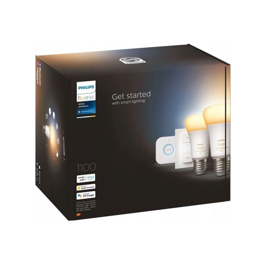 Zestaw startowy Philips Hue WHITE AMBIANCE 2xE27/8W/230V + mostek Hue i przełącznik ściemniacza