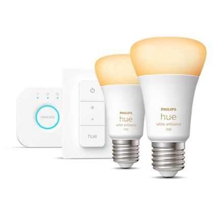 Podstawowy zestaw  Philips Hue WHITE AMBIANCE 2×E27/8W/230V + urządzenie do podłączenia