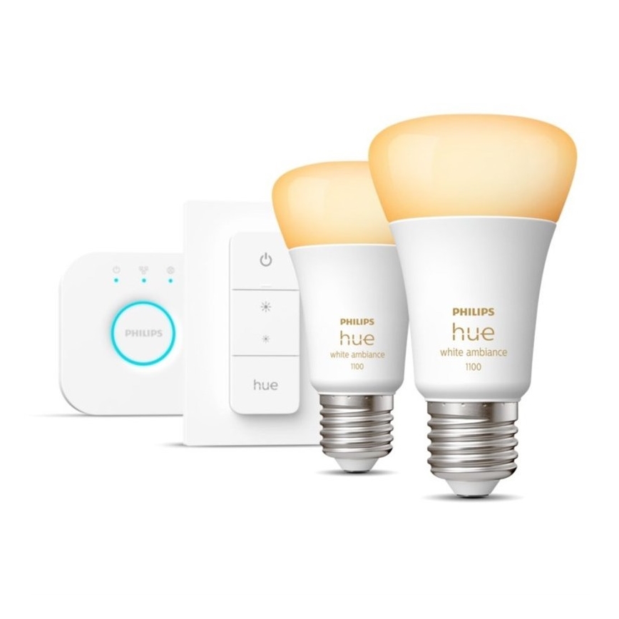 Podstawowy zestaw  Philips Hue WHITE AMBIANCE 2×E27/8W/230V + urządzenie do podłączenia