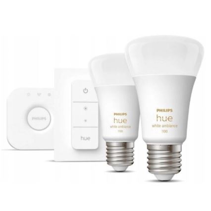 Podstawowy zestaw  Philips Hue WHITE AMBIANCE 2×E27/8W/230V + urządzenie do podłączenia