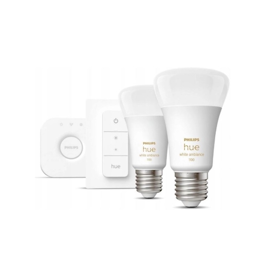 Podstawowy zestaw  Philips Hue WHITE AMBIANCE 2×E27/8W/230V + urządzenie do podłączenia