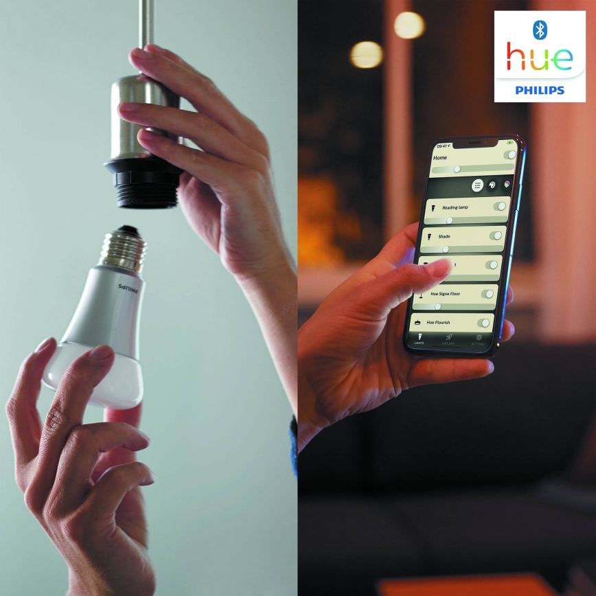 Podstawowy zestaw  Philips Hue WHITE AMBIANCE 2×E27/8W/230V + urządzenie do podłączenia
