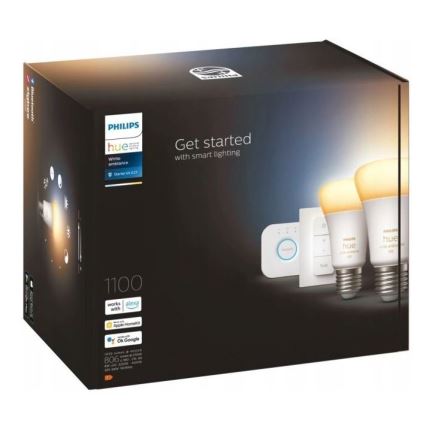 Podstawowy zestaw  Philips Hue WHITE AMBIANCE 2×E27/8W/230V + urządzenie do podłączenia