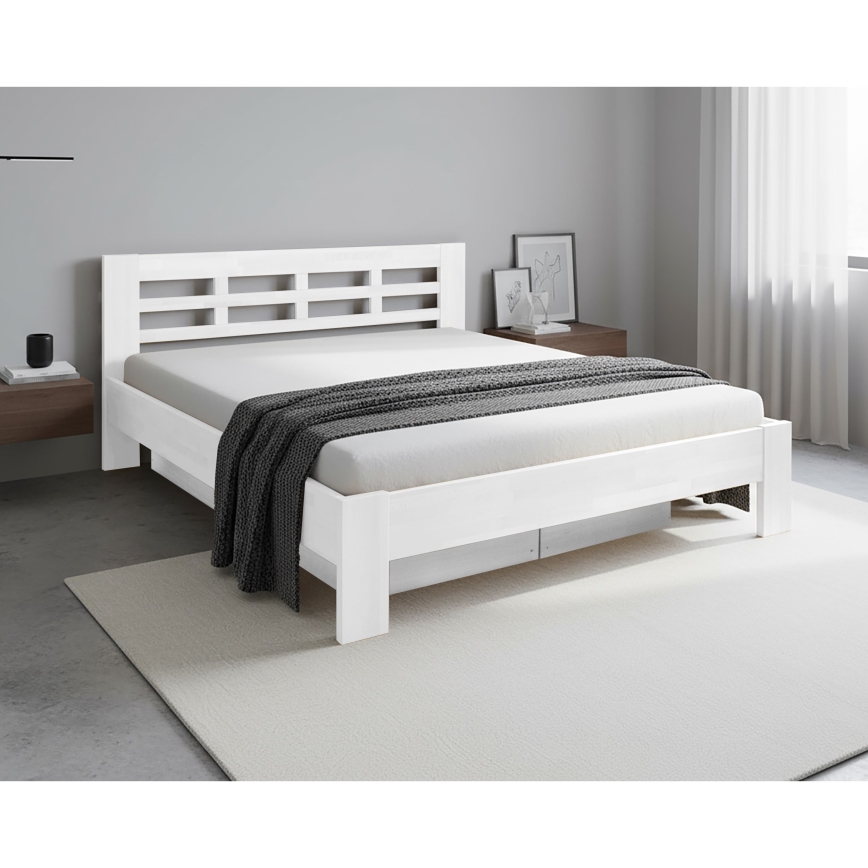 Podwójne łóżko z litego drewna z miejscem do przechowywania ANGELA 180x200 cm białe