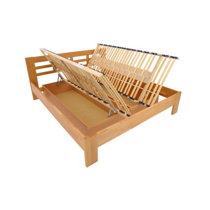 Podwójne łóżko z litego drewna z miejscem do przechowywania ANGELA 180x200 cm orzech jasny