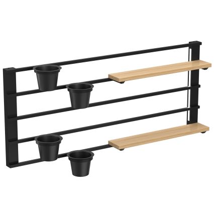 Półka naścienna z doniczkami i LED oświetleniem SHELF 50x118 cm czarny/beżowy/sosna