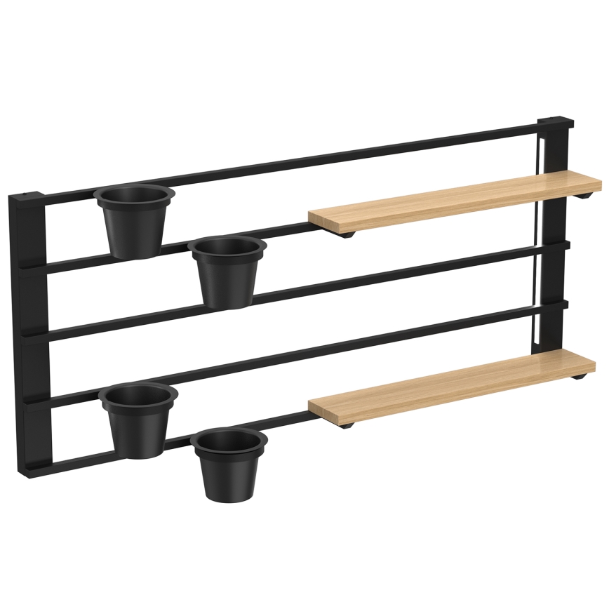 Półka naścienna z doniczkami i LED oświetleniem SHELF 50x118 cm czarny/beżowy/sosna