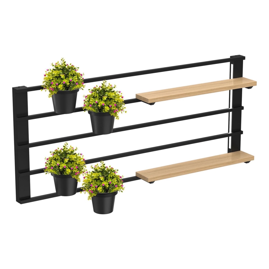 Półka naścienna z doniczkami i LED oświetleniem SHELF 50x118 cm czarny/beżowy/sosna
