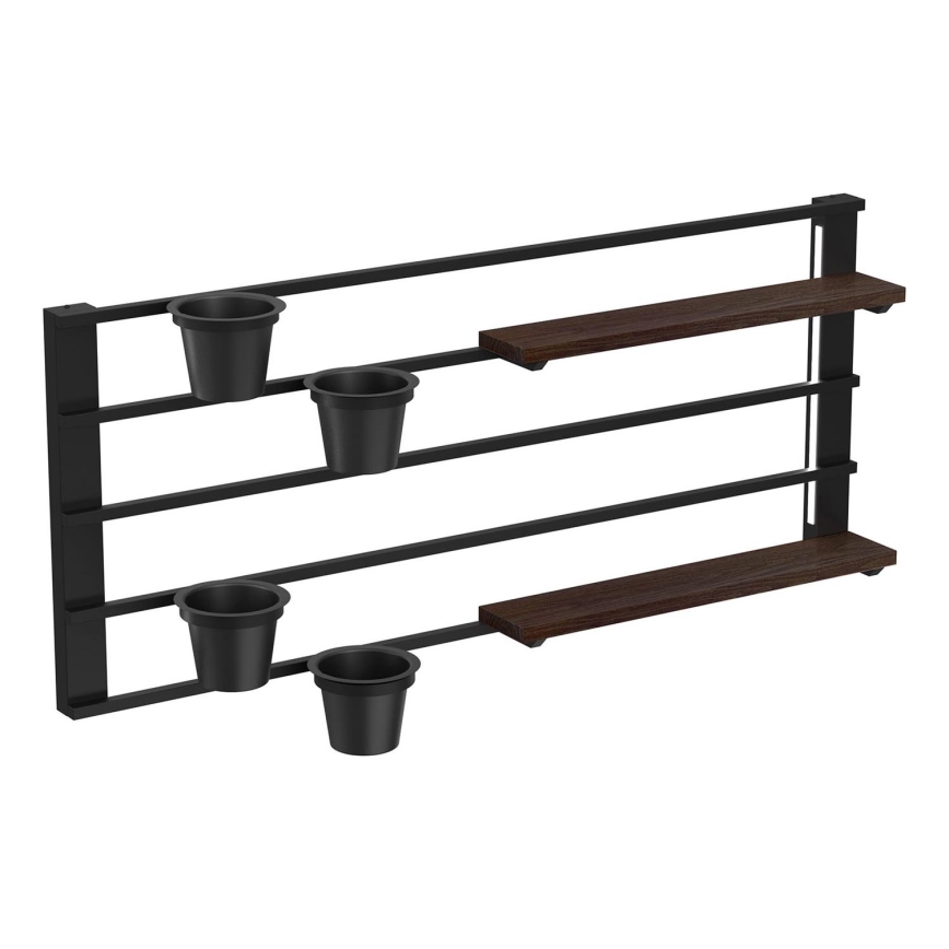 Półka naścienna z doniczkami i LED oświetleniem SHELF 50x118 cm czarny/brązowy/sosna