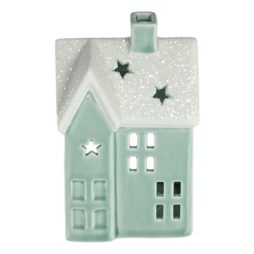 Porcelanowy domek na świeczkę 11,1 cm miętowy