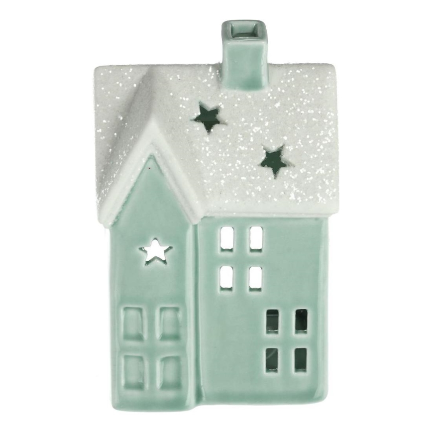 Porcelanowy domek na świeczkę 11,1 cm miętowy