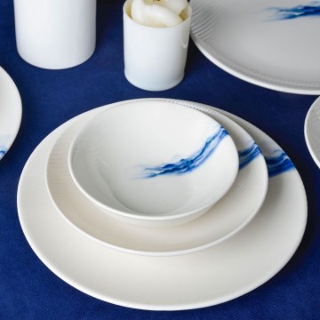 Porcelanowy komplet obiadowy 18 szt. biały/niebieski