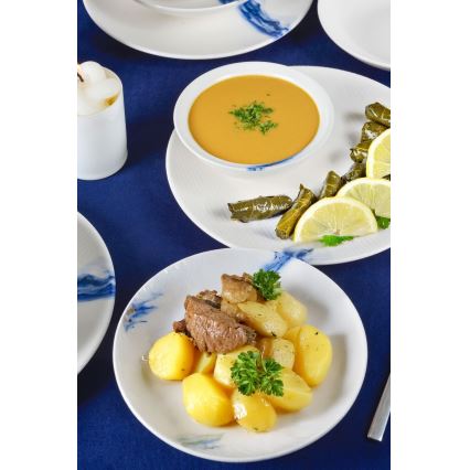 Porcelanowy komplet obiadowy 18 szt. biały/niebieski