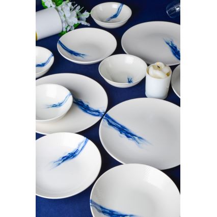 Porcelanowy komplet obiadowy 18 szt. biały/niebieski