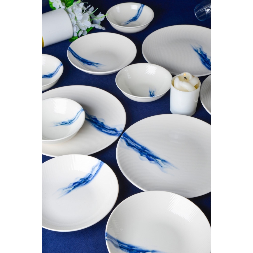 Porcelanowy komplet obiadowy 18 szt. biały/niebieski