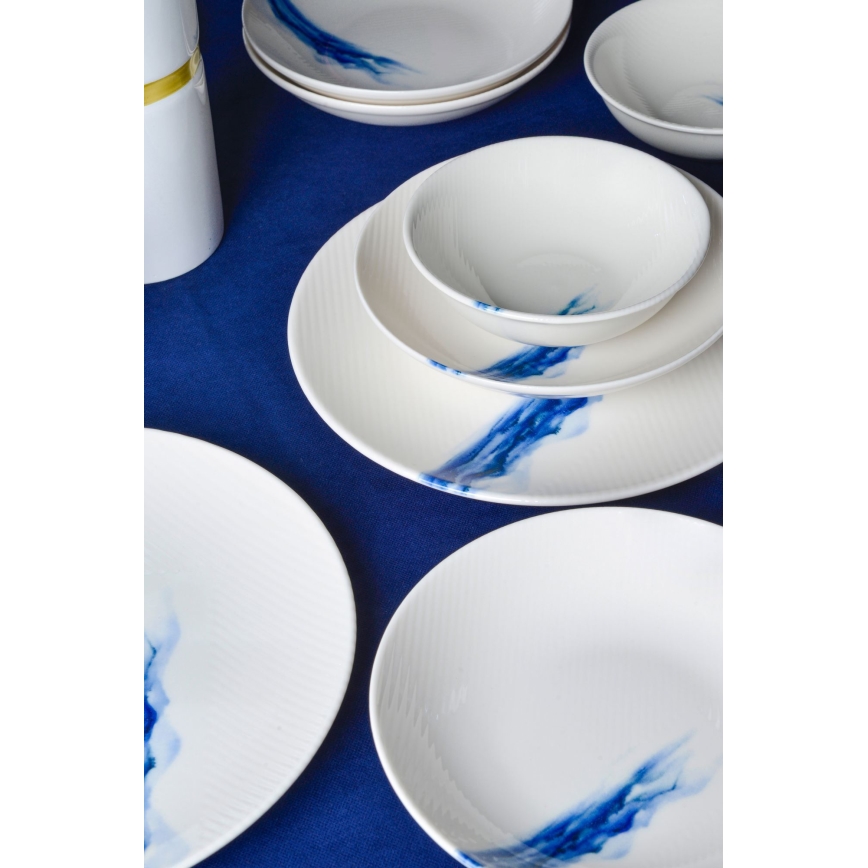 Porcelanowy komplet obiadowy 18 szt. biały/niebieski