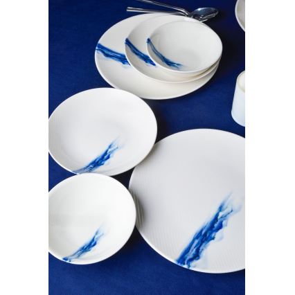 Porcelanowy komplet obiadowy 18 szt. biały/niebieski