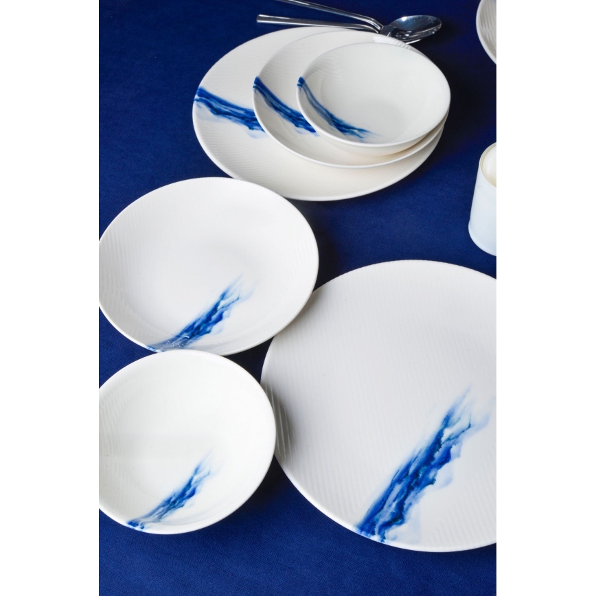 Porcelanowy komplet obiadowy 18 szt. biały/niebieski