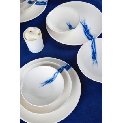 Porcelanowy komplet obiadowy 18 szt. biały/niebieski