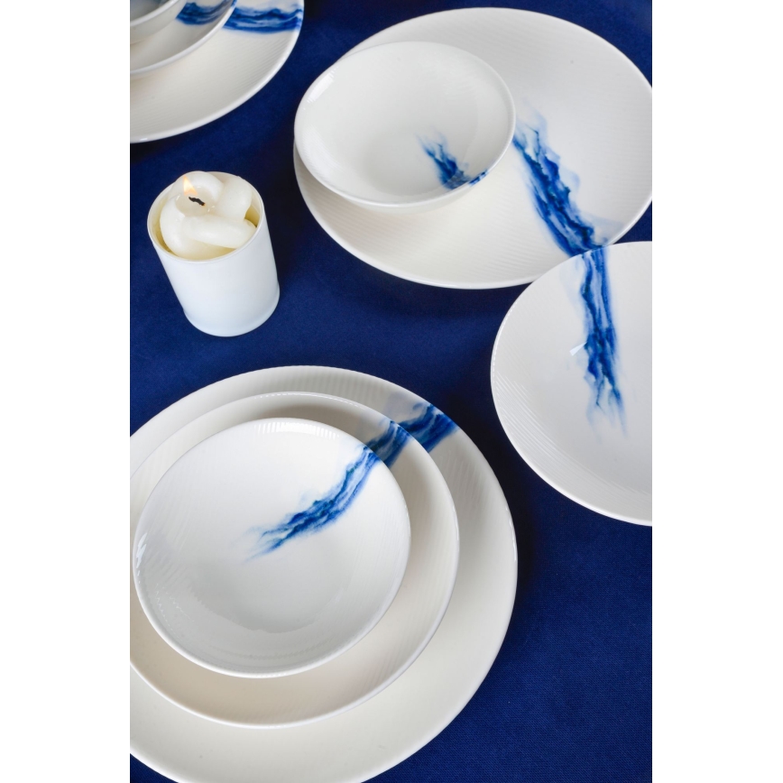 Porcelanowy komplet obiadowy 18 szt. biały/niebieski