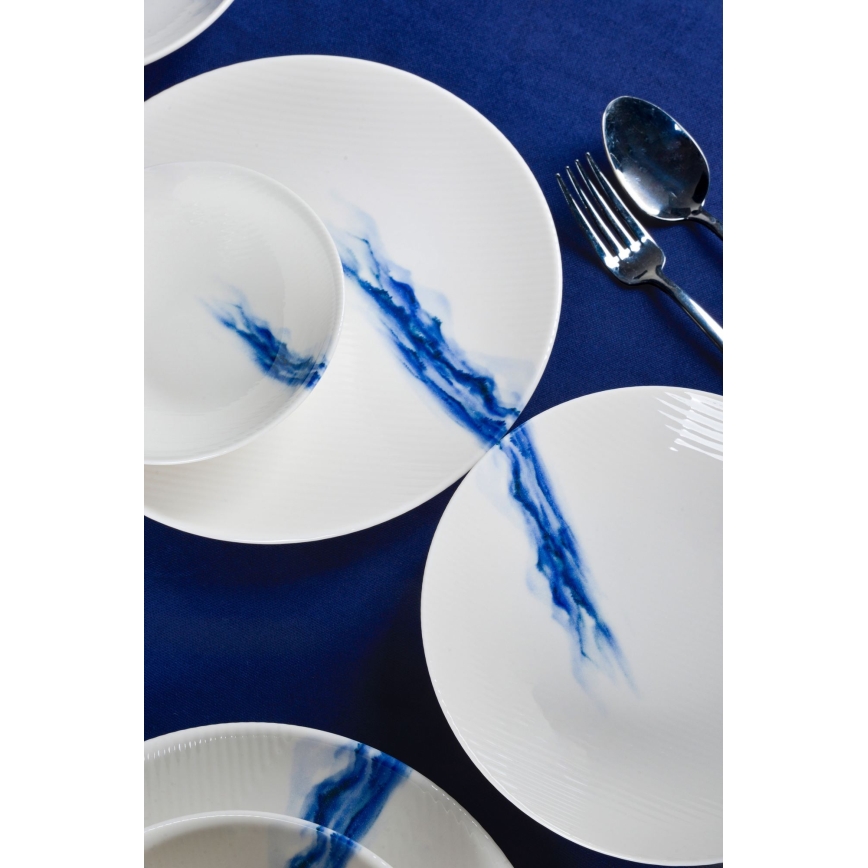 Porcelanowy komplet obiadowy 18 szt. biały/niebieski