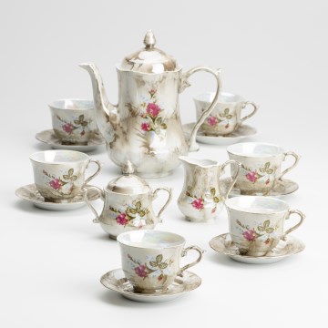 Porcelanowy zestaw herbaciany brązowy róża