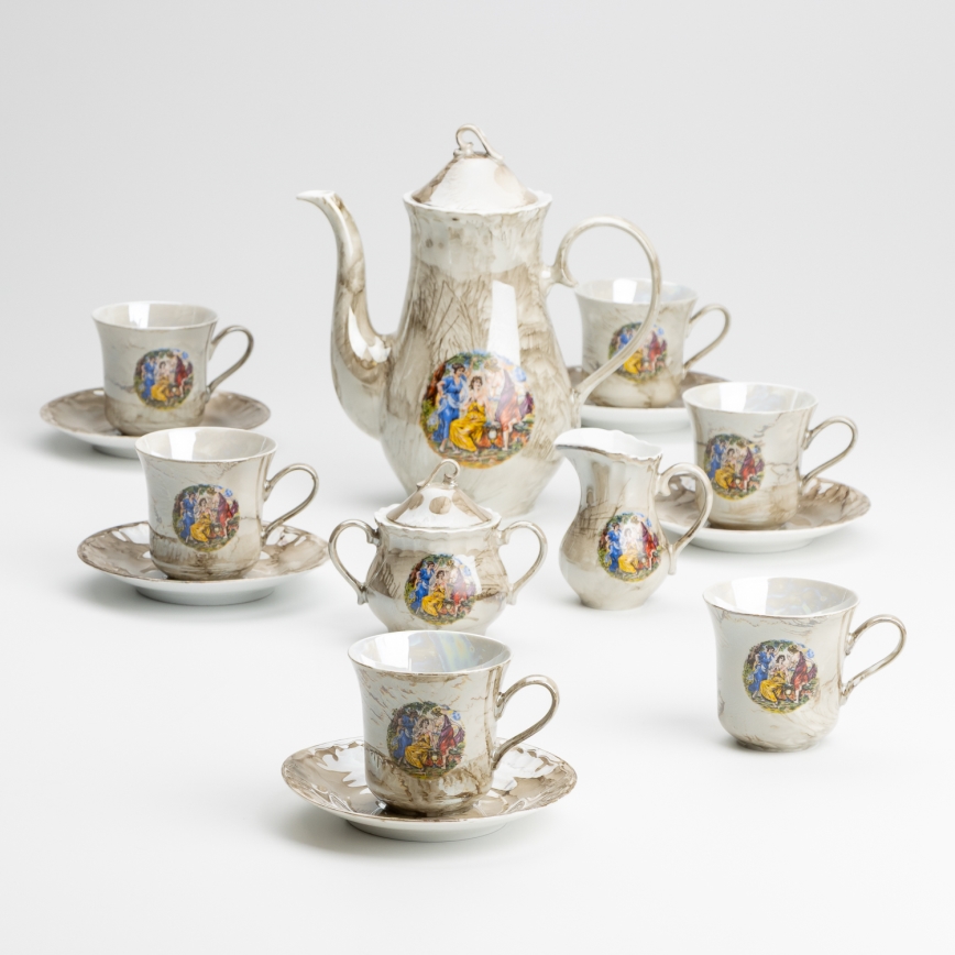 Porcelanowy zestaw herbaciany marmur brązowy