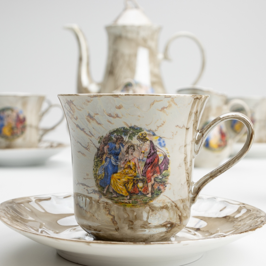 Porcelanowy zestaw herbaciany marmur brązowy