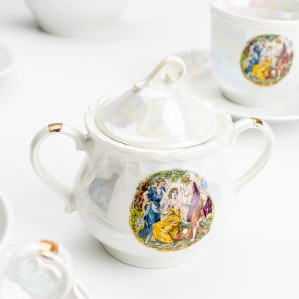 Porcelanowy zestaw herbaciany perłowy biały