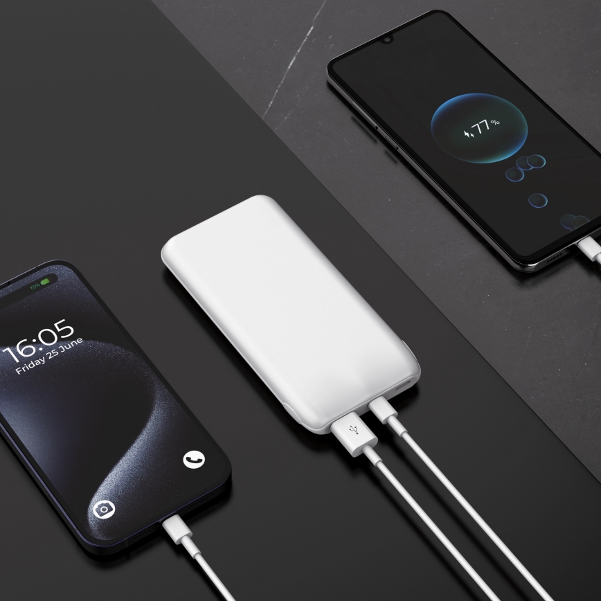 Power Bank 10000 mAh 10W Power Delivery 2xUSB-C + 1xUSB-A biały