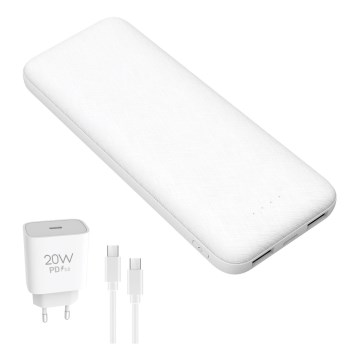 Power Bank 10000 mAh + adapter 20W Power Delivery + USB-C/USB-C kabel 1m biały