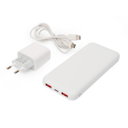 Power Bank 10000 mAh + adapter 20W Power Delivery + USB-C/USB-C kabel 1m biały