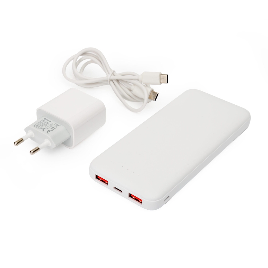 Power Bank 10000 mAh + adapter 20W Power Delivery + USB-C/USB-C kabel 1m biały