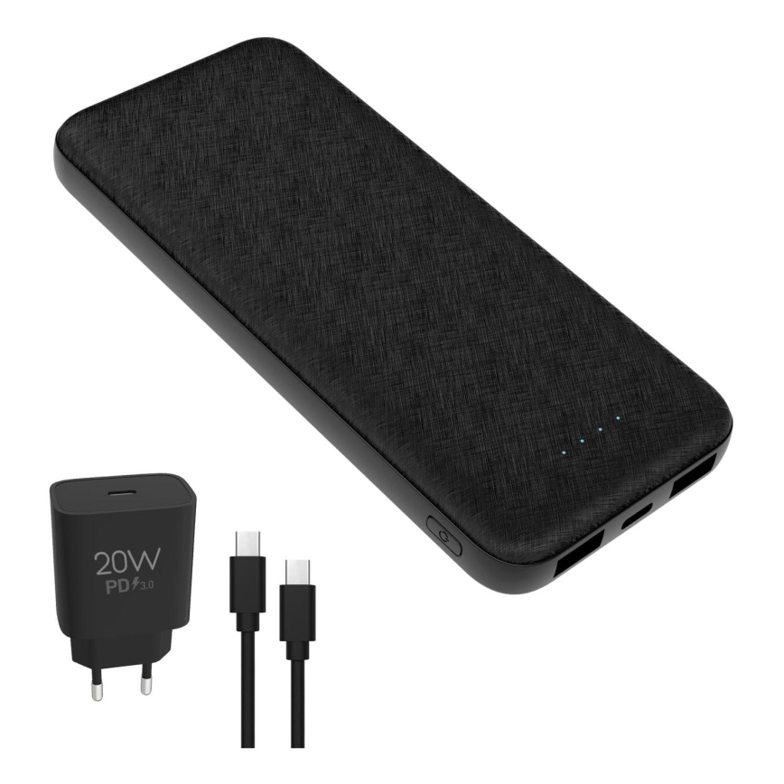 Power Bank 10000 mAh + adapter 20W Power Delivery + USB-C/USB-C kabel 1m czarny