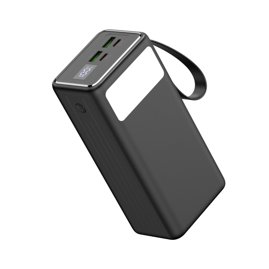 Power Bank 40000 mAh 65W Power Delivery 2xUSB-A + 2xUSB-C z LED latarką i USB-C kablem 1m czarny