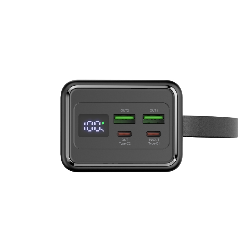 Power Bank 40000 mAh 65W Power Delivery 2xUSB-A + 2xUSB-C z LED latarką i USB-C kablem 1m czarny