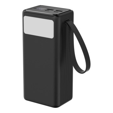 Power Bank 40000 mAh 65W Power Delivery 2xUSB-A + 2xUSB-C z LED latarką i USB-C kablem 1m czarny