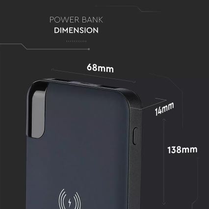 Power bank 8000mAh/3,7V z ładowaniem bezprzewodowym i stacja dokująca niebieski