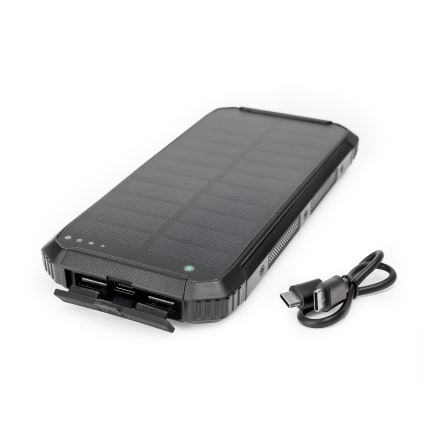 Power bank z oświetleniem LED, bezprzewodowym ładowaniem i panelem słonecznym Power Delivery 15W/10000 mAh czarny